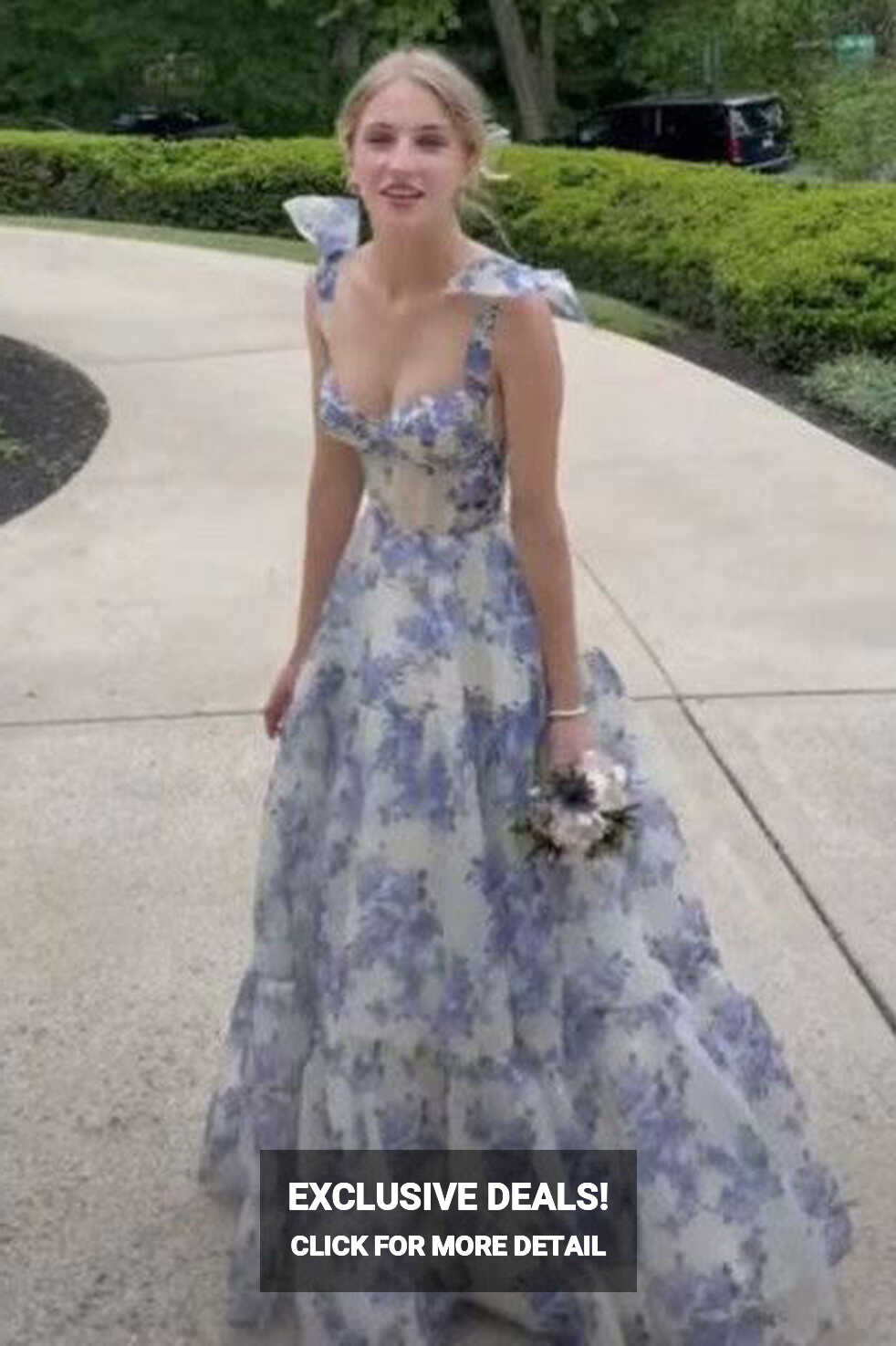 Elegant Floral Print A-line Floor-length Prom Dresses