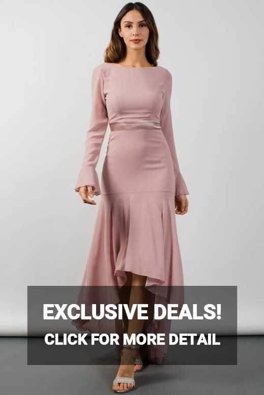 Elegant High-Low Bateau Neckline Wedding Guest Dress with Long Sleeves