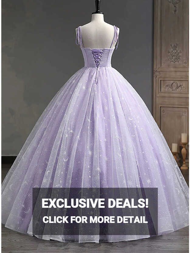 Elegant Light Purple A-line Tulle Straps Long Prom Dress Evening ...