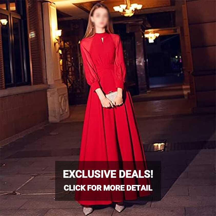 Elegant Long Evening Dress A Line Long Neck Long Sleeves Party ...