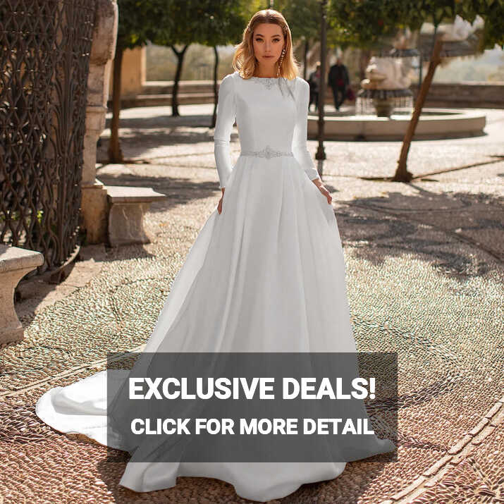 Elegant Long Sleeve Matte Satin Vintage Wedding Dress Sexy ...