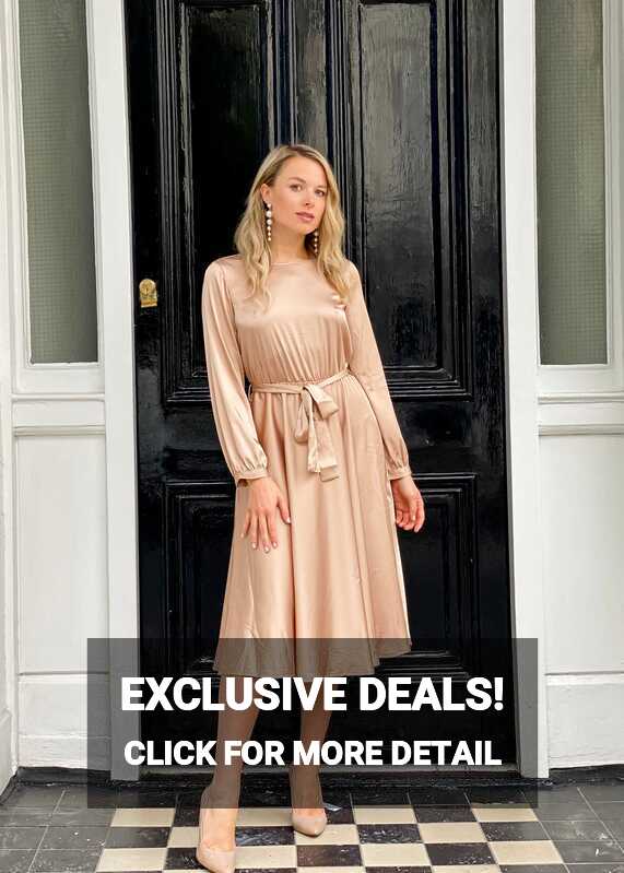 Elegant Long Sleeve Midi Satin Dress -Gold – FreeSpirits Fashion