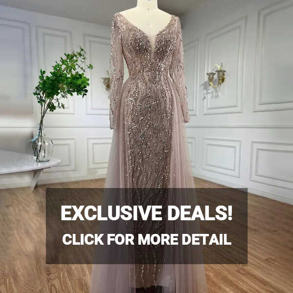 Elegant Long Sleeve Sequin Embellished Evening Bridal Party Dress ...