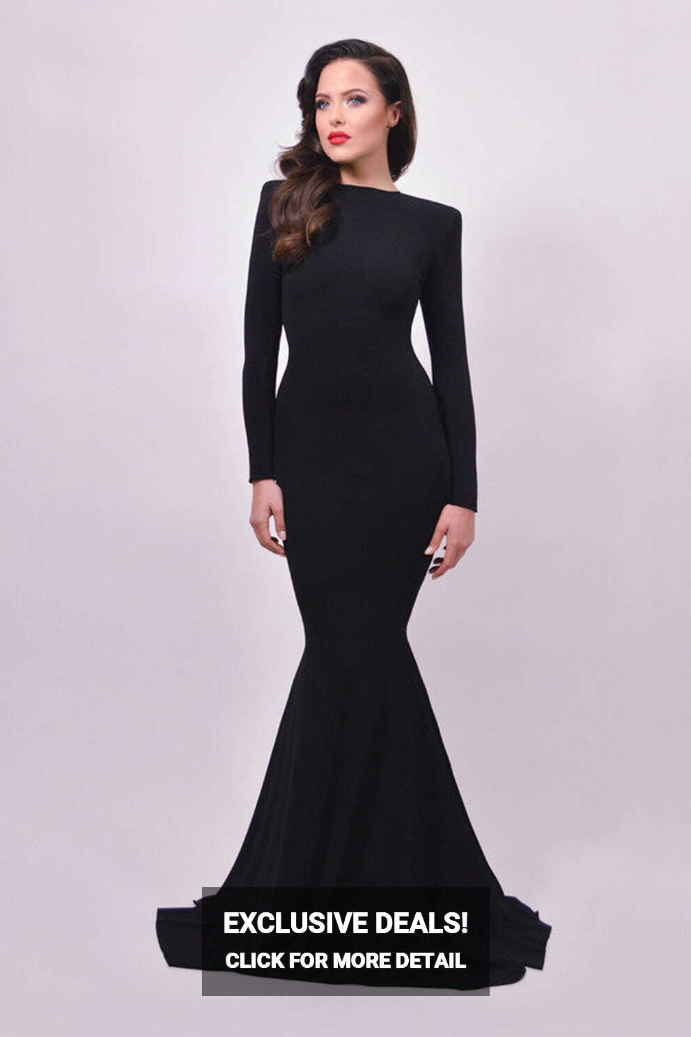 Elegant Long Sleeves Mermaid Black Backless Party Dresses Prom ...