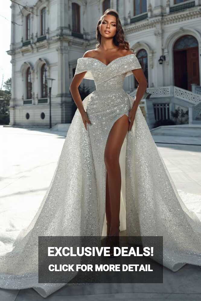 Elegant Mermaid Off-the-Shoulder Sequined Long Wedding Dresses ...