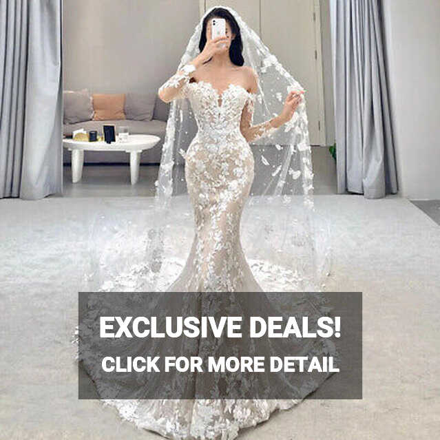 Elegant Mermaid Wedding Dresses Off The Shoulder Long Sleeves Lace ...