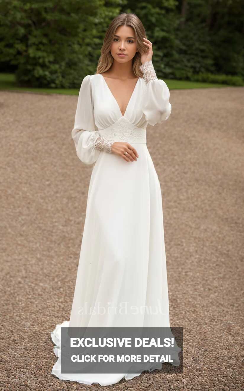 Elegant Modest Country A-Line Floor Long Sleeve Wedding Dress ...