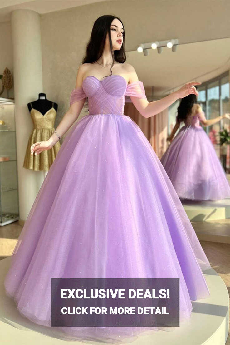 Elegant Off Shoulder Purple Tulle Long Prom Dress, Off the ...