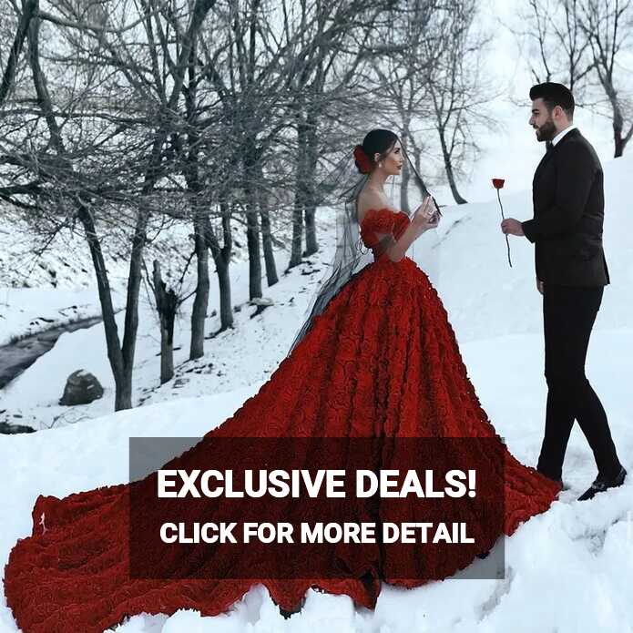 Elegant Off Shoulder Red Red Gown For Wedding With Full Rose ...