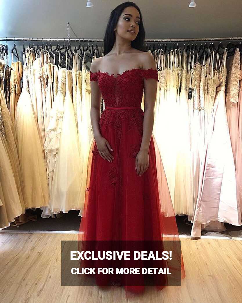 Elegant Off the Shoulder Red Long Formal Dress | A line prom ...