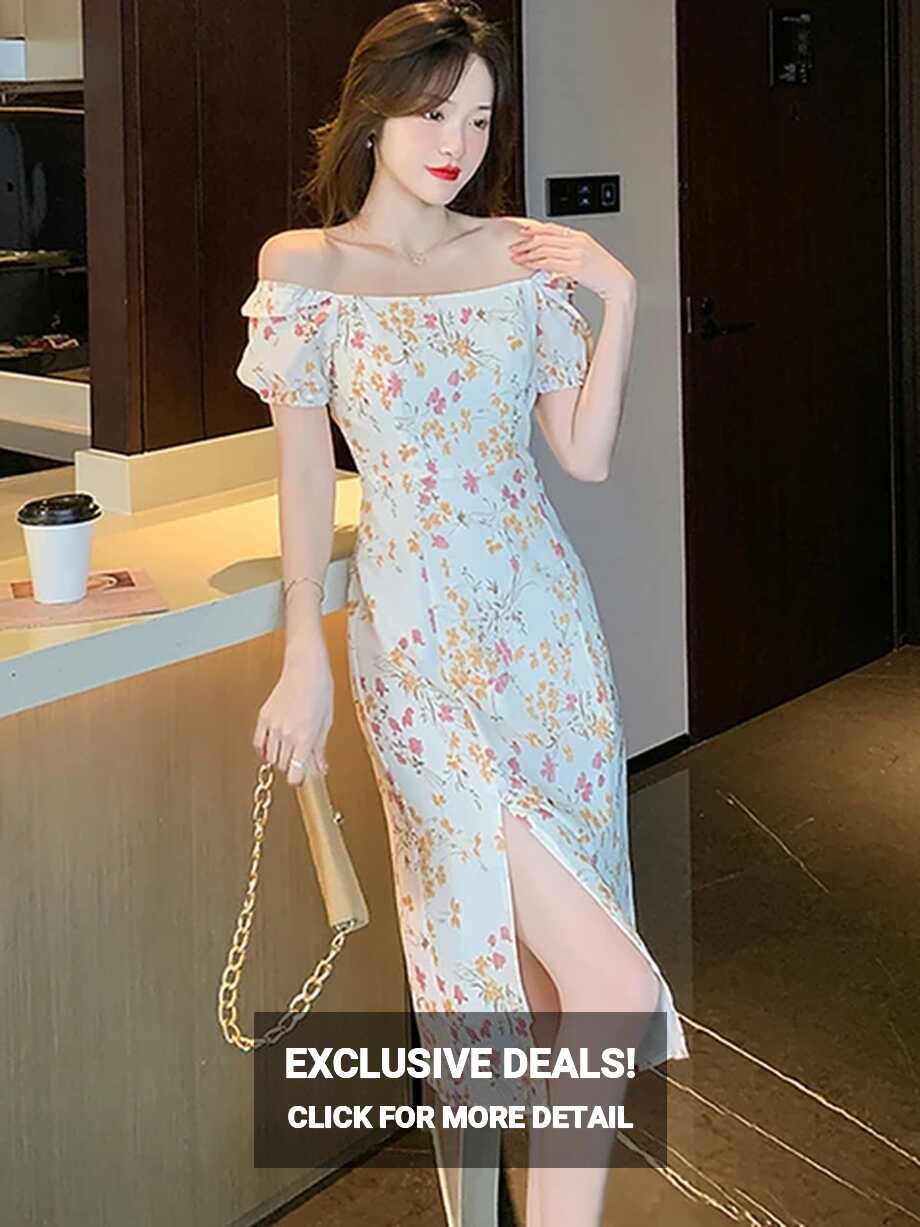 Elegant Party Dresses for Women 2023 Korean Fashion Floral Square ...