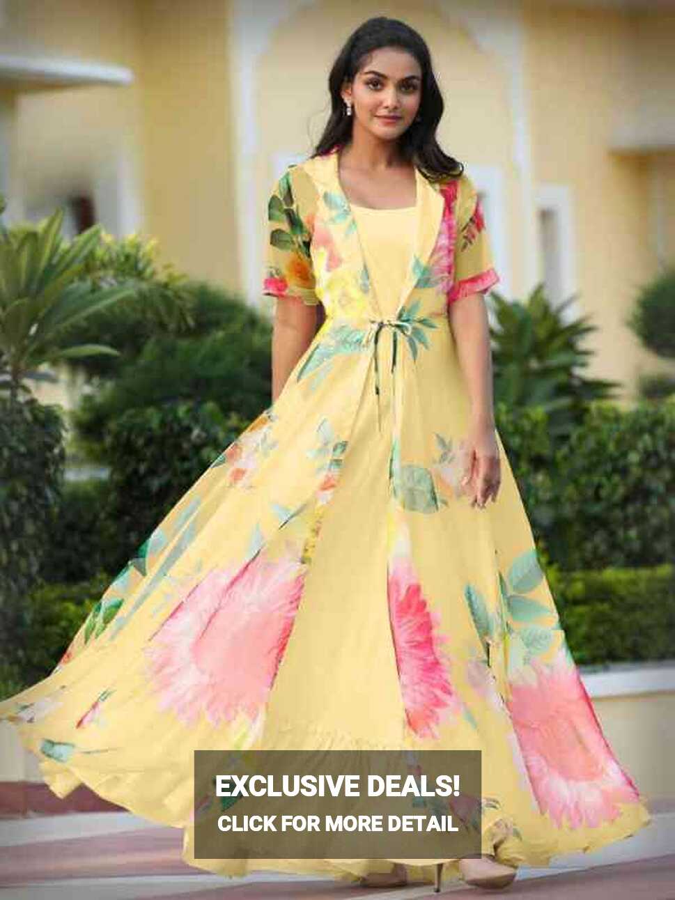 Elegant Party Wear Floral Print Gown with Koti and Inner