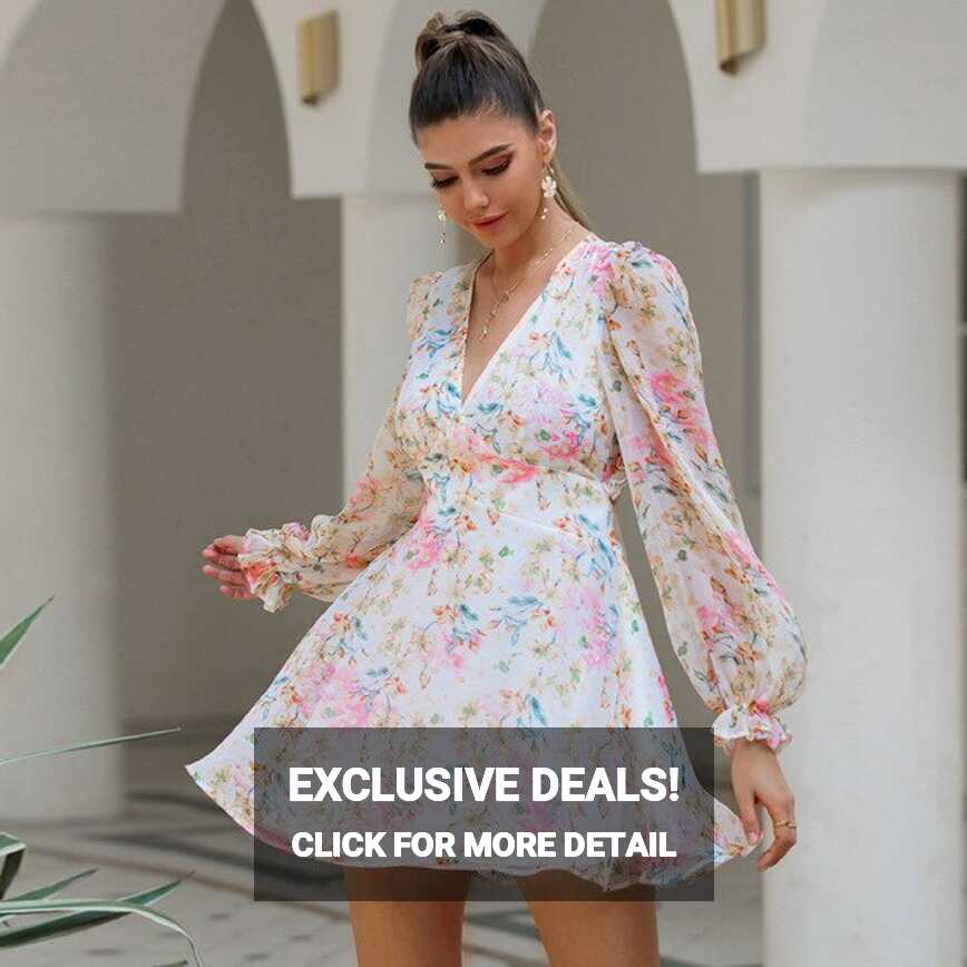 Elegant Pink Floral Mini Dress Short Summer Dress – FancyVestido