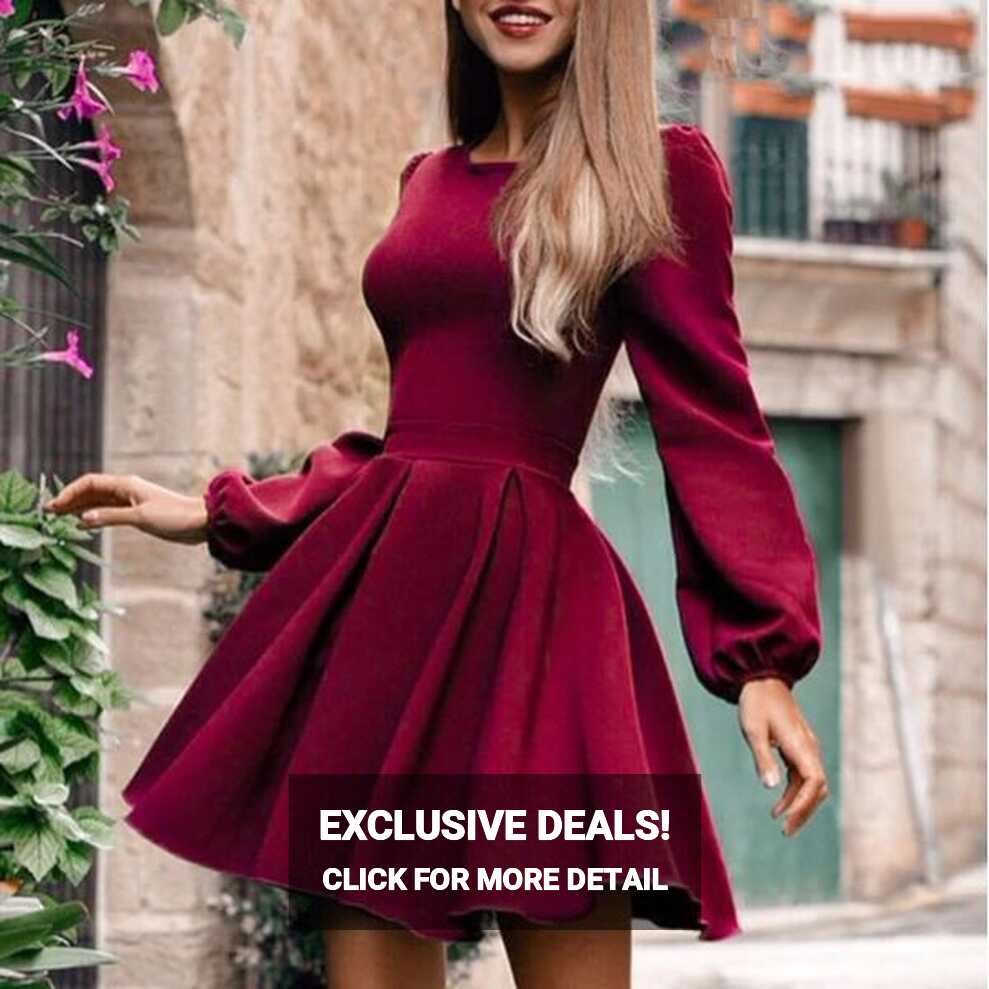 Elegant Pleated Long Sleeve Party Dress