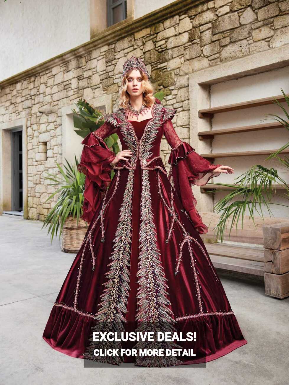 Elegant Princess Burgundy Long Prom Ball Gown – Sultan Dress