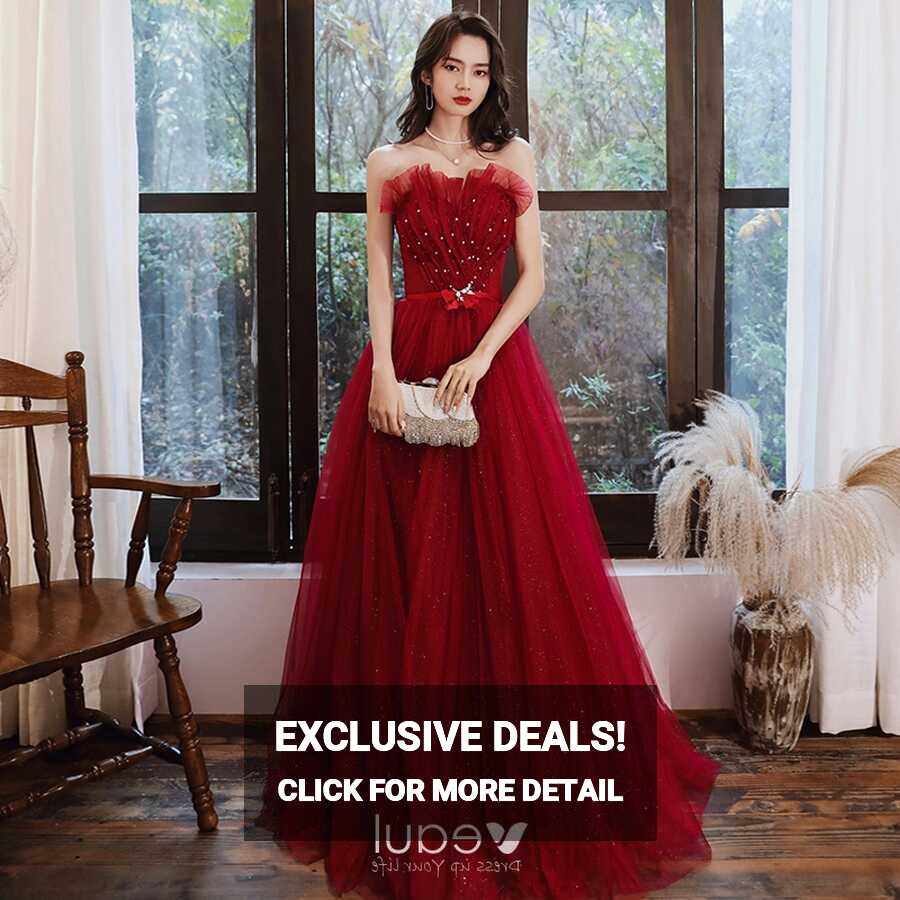 Elegant Red Evening Dresses 2020 A-Line / Princess Strapless ...