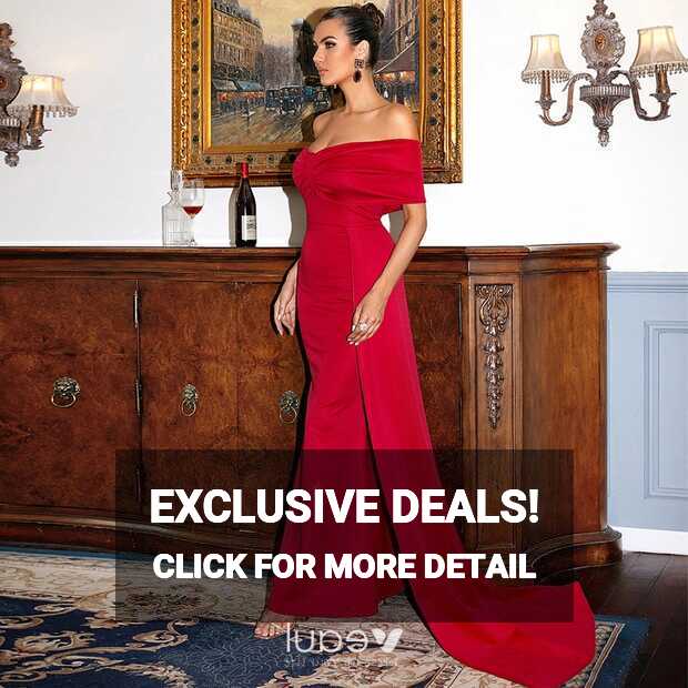 Elegant Red Evening Dresses 2022 Trumpet / Mermaid Bow Off-The ...