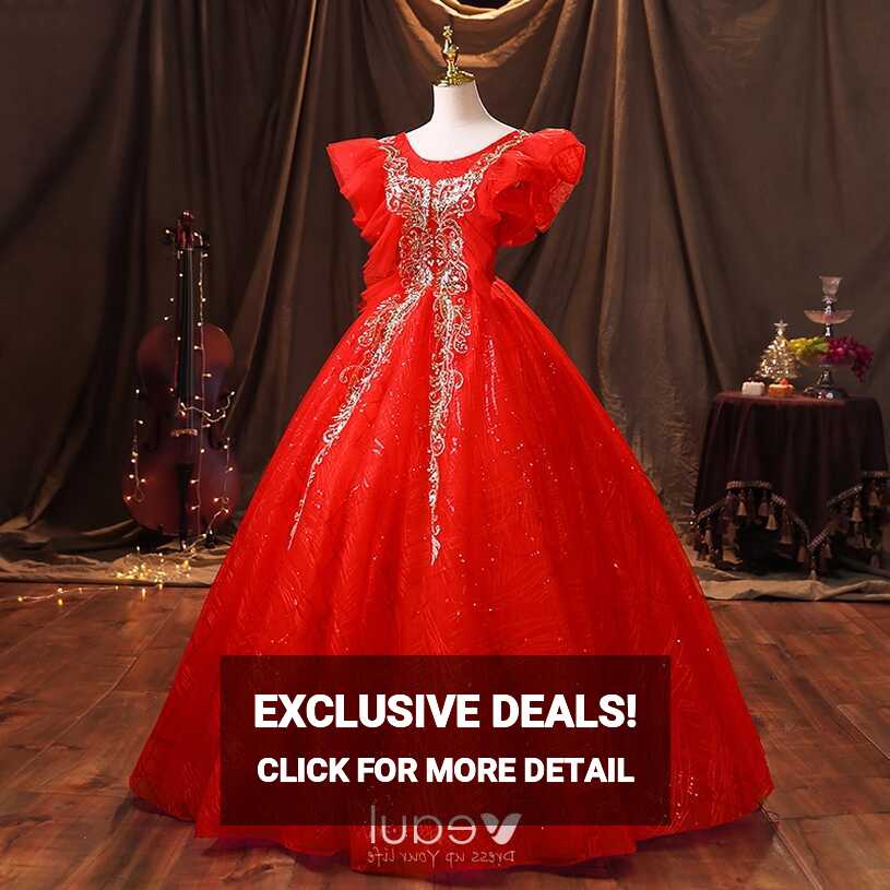 Elegant Red Prom Dresses Floor-Length / Long 2021 Ball Gown Scoop ...