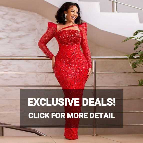 Elegant Red Sequin Ball Gown Shiny Aso Ebi Evening Dress Long ...