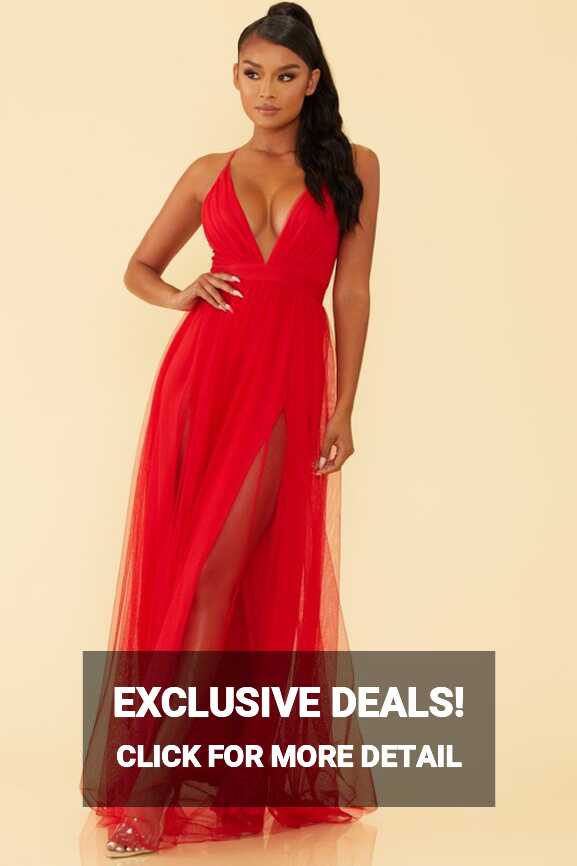 Elegant Red Strap Deep V-Neck Maxi Dress – EDITE MODE