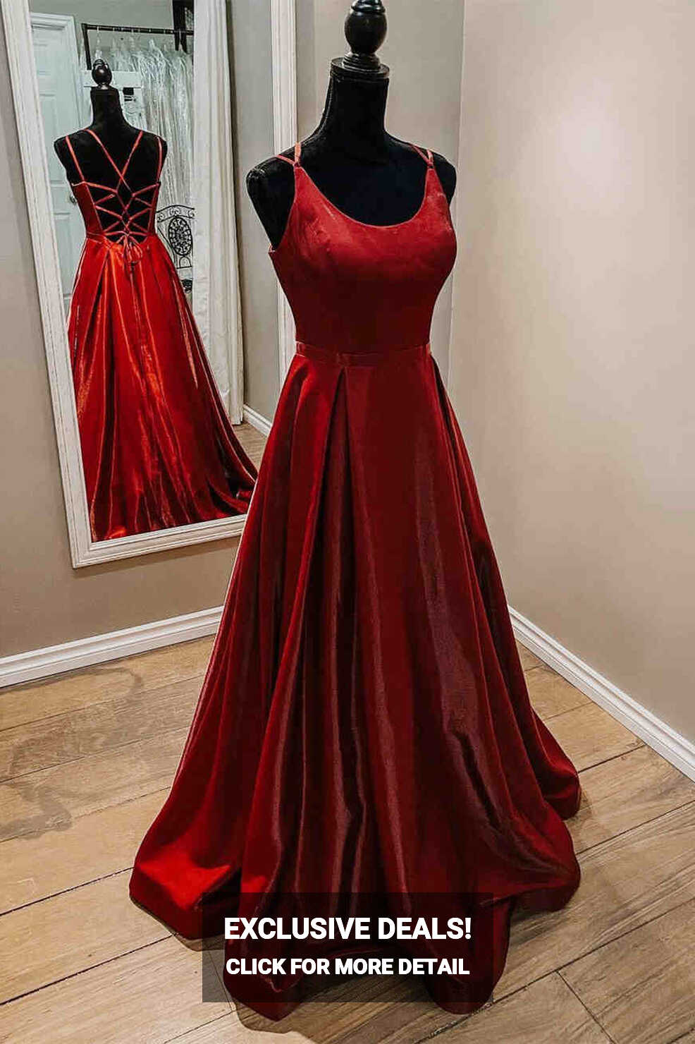 Elegant Red Straps Satin Prom Dress – Dreamdressy