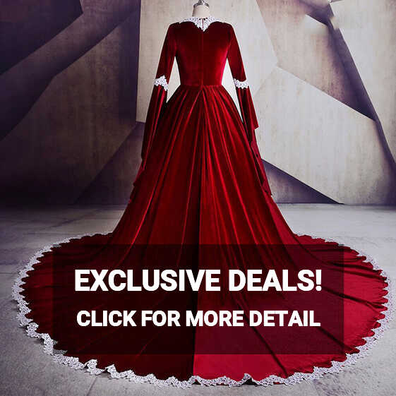 Elegant Red Velvet Wedding Dresses Long Sleeve Sweetheart White ...