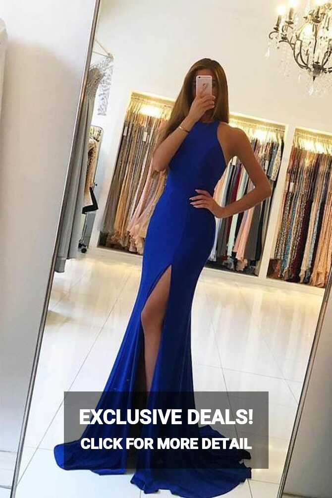 Elegant Royal Blue Mermaid Evening Dress Slit Prom Dress – Pgmdress