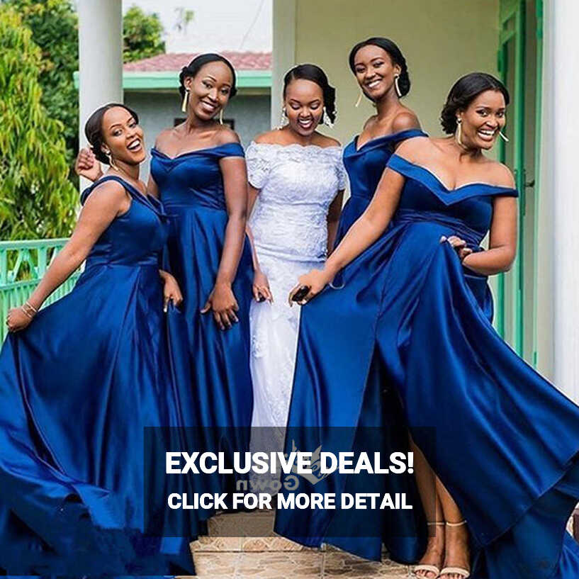 Elegant Royal Blue Off Shoulder Satin A-line Long Bridesmaid ...