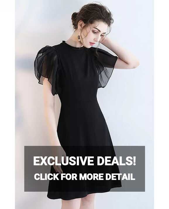 Elegant Short Black Formal Party Dress with Puffy Sleeves ...