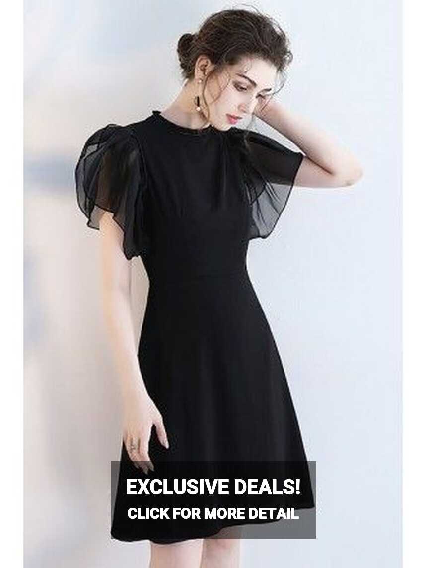 Elegant Short Black Formal Party Dress with Puffy Sleeves