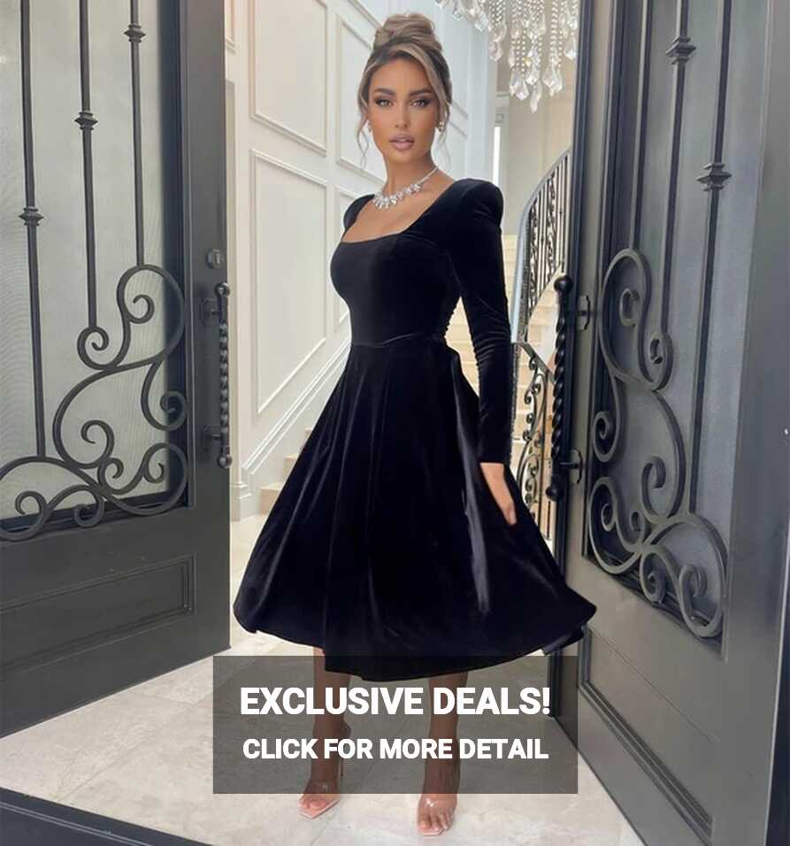 Elegant Short Black Velvet Evening Dresses With Pockets A-Line ...