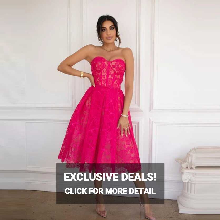 Elegant Short Hot Pink Lace Prom Dresses Sweetheart Strapless Knee ...