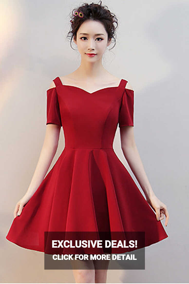 Elegant Short Sleeves Burgundy Charming Prom Dress Homecoming ...