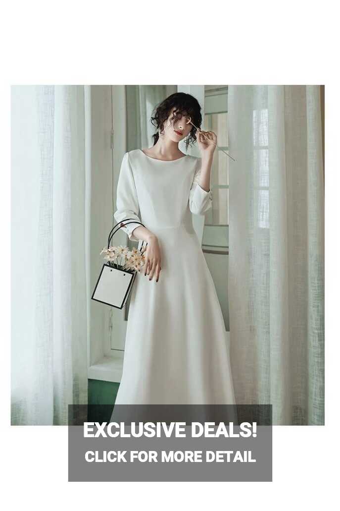 Elegant Simple Long White Formal Dress With Sleeves - $98.9784 ...