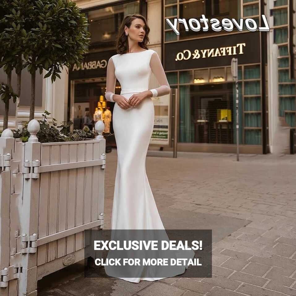 Elegant Simple Mermaid Wedding Dresses Scoop Neck Long Sleeves ...