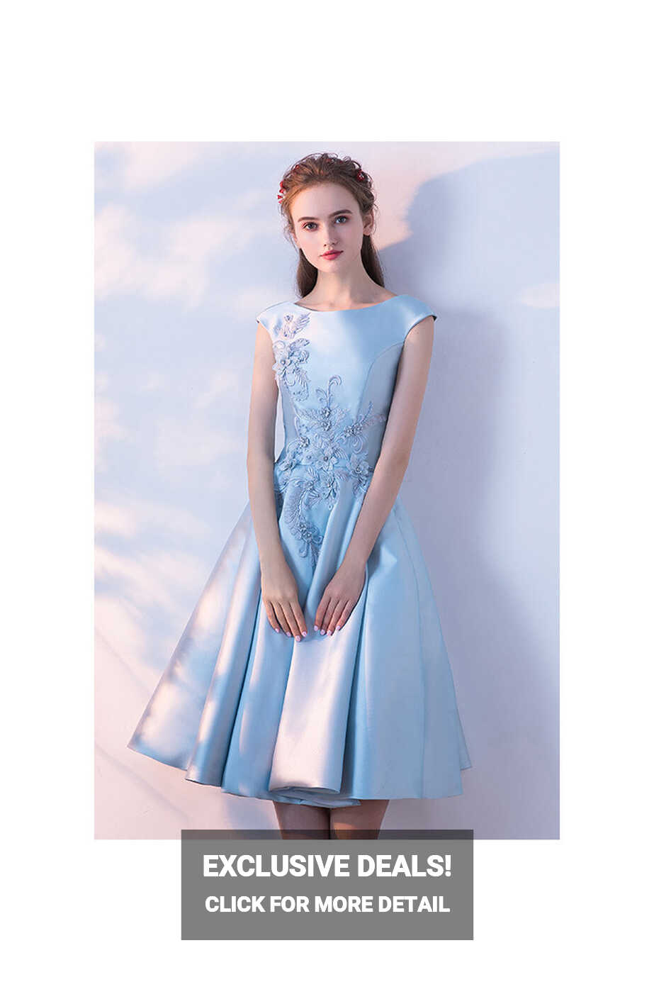 Elegant Sky Blue Knee Length Homecoming Party Dress With ...