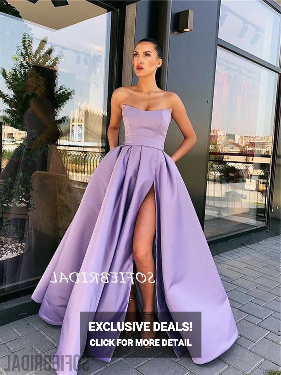 Elegant Strapless Simple Long Satin Prom Dresses With Split ...