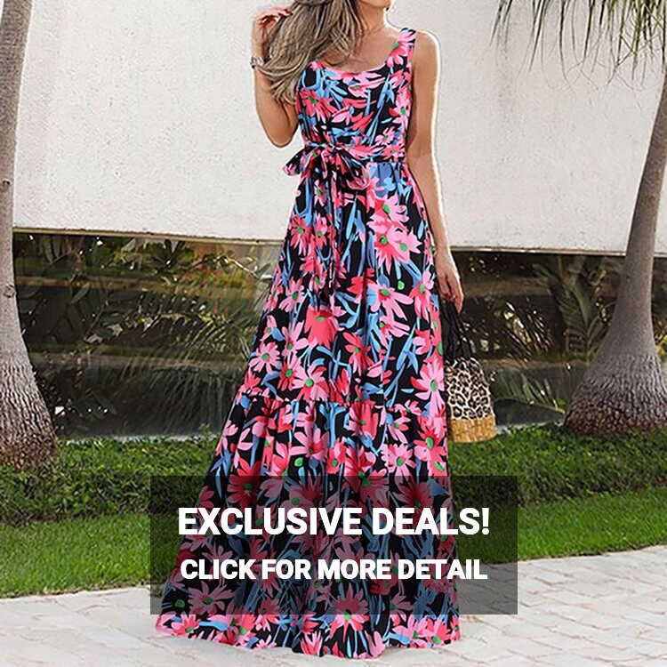 Elegant Summer Dresses for Women, Floral Print Sleeveless Long ...