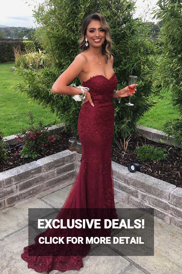 Elegant Sweetheart Mermaid Burgundy Lace Long Prom Dress ...