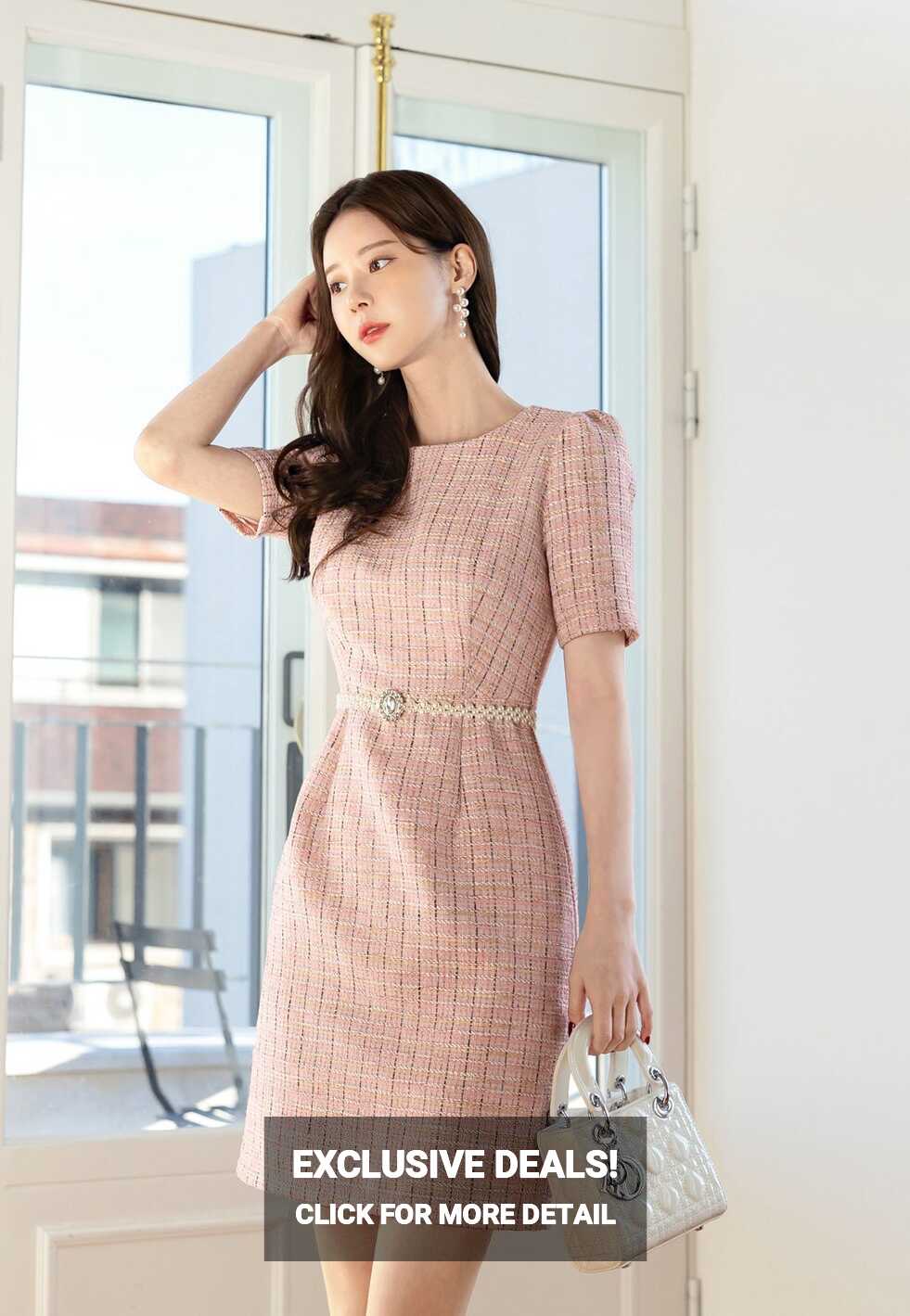 Elegant Tweed Short Sleeve Mini Dress Korean Style Formal Party ...