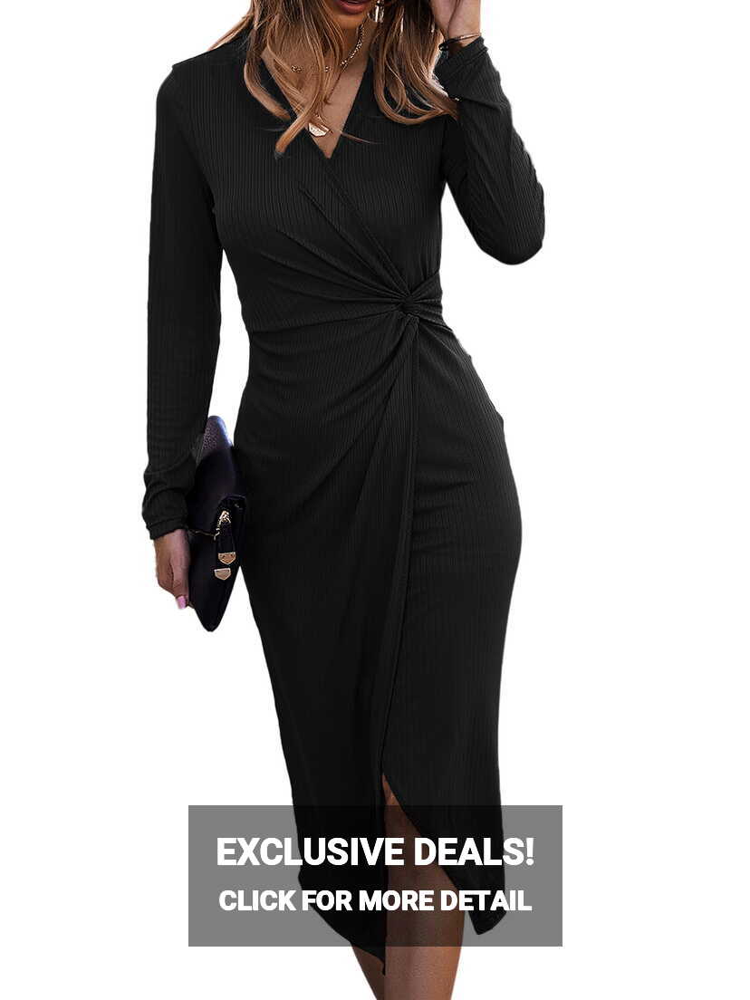 Elegant V-Neck Bodycon Dress with Long Sleeves and Algeria | Ubuy