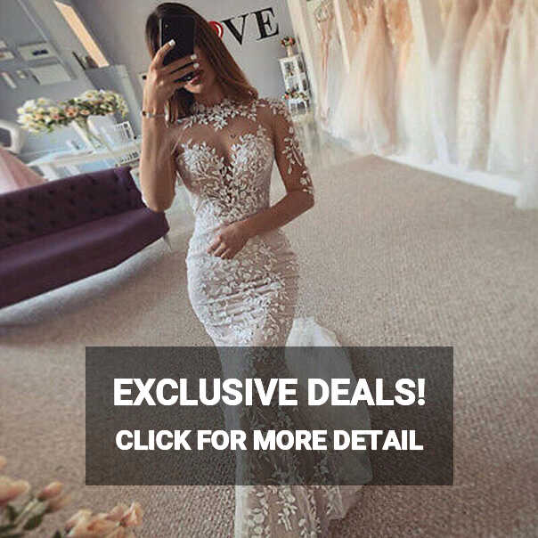 Elegant Wedding Dresses Mermaid O-Neck Long Sleeves Lace Applique ...