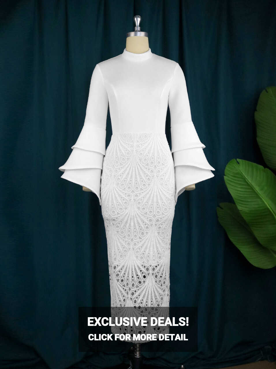 Elegant White Lace Bell Sleeve Dress | Hadassah Bridal House