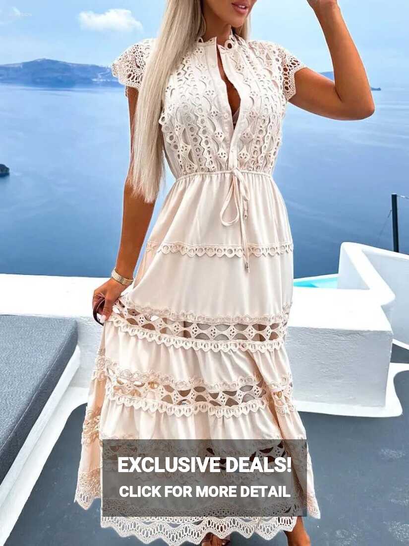 Elegant White Lace Long Dress: Boho Style Embroidery, Perfect For ...