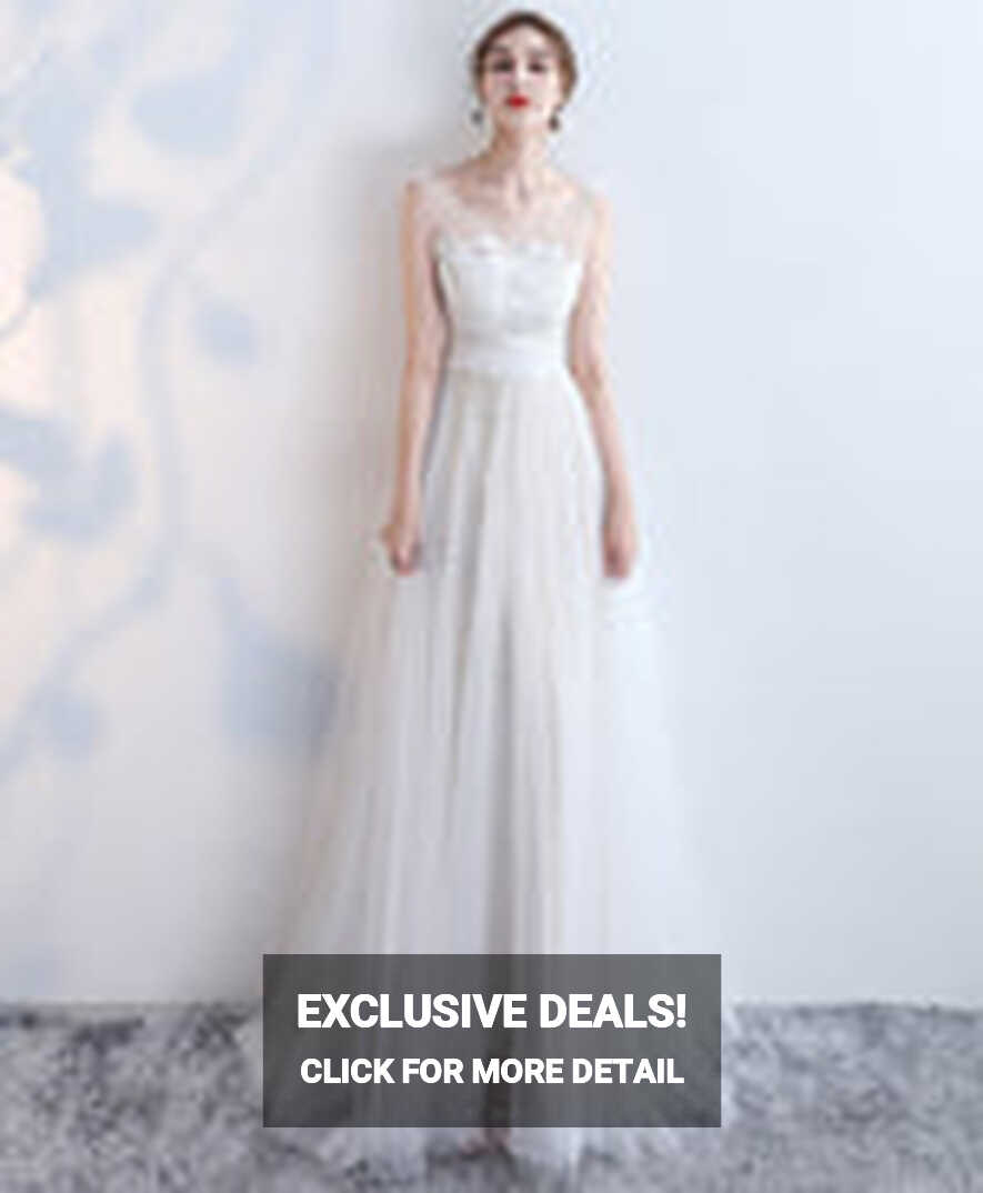 Elegant White Lace Tulle Long Prom Dress, White Evening Dress ...