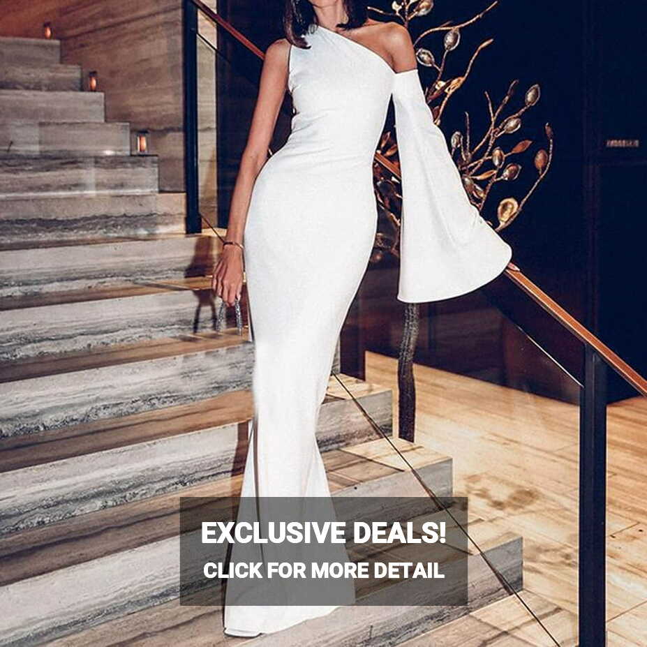 Elegant Women&#39;s Off-shoulder Long Bell Sleeve Maxi Gown, Sexy ...