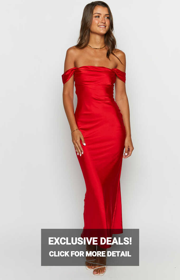 Ella Red Off Shoulder Formal Dress – Beginning Boutique