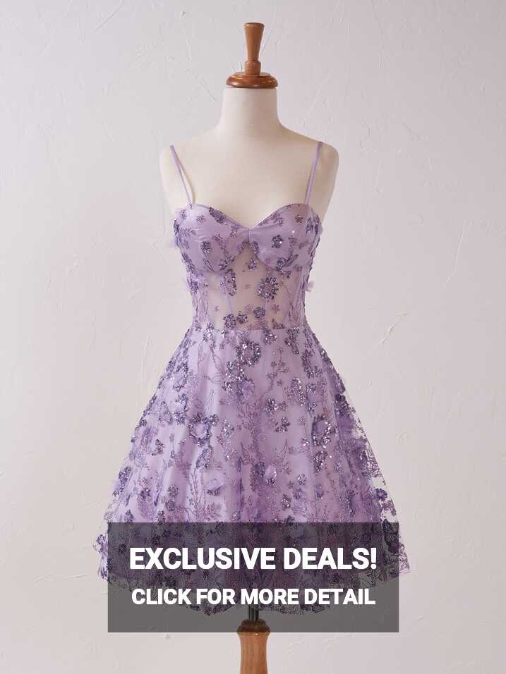 Elowyn Floral Sweetheart Short Cocktail Dress in Lavender ...