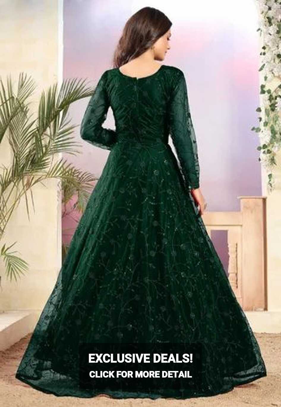 Embroidered Pankhi Green Designer Net Gown, Full Sleeve at Rs 678 ...