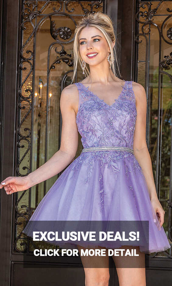 Embroidered Sheer Bodice Short Prom Dress - PromGirl